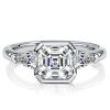 Asscher Cut 3 Stone Engagement Ring - Sterling Silver 925, 3.00 CT TW