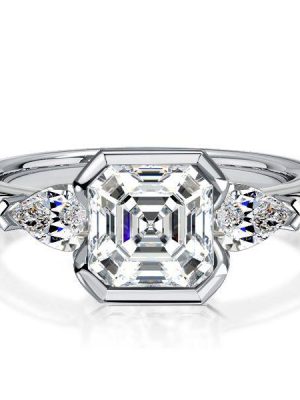Asscher Cut 3 Stone Engagement Ring - Sterling Silver 925, 3.00 CT TW