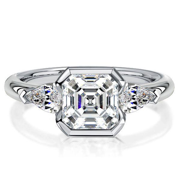 Asscher Cut 3 Stone Engagement Ring - Sterling Silver 925, 3.00 CT TW