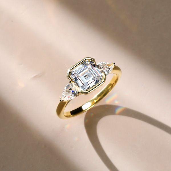 Asscher Cut 3 Stone Engagement Ring - Sterling Silver 925, 3.00 CT TW