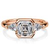 Asscher Cut 3 Stone Engagement Ring - Sterling Silver 925, 3.00 CT TW
