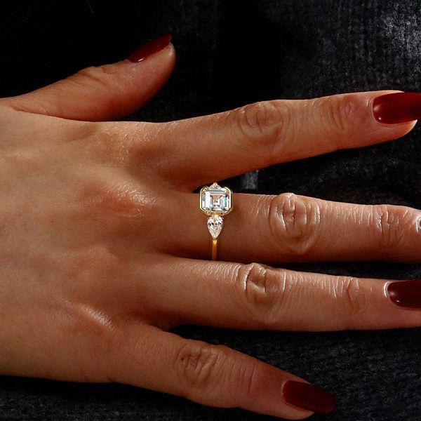 Asscher Cut 3 Stone Engagement Ring - Sterling Silver 925, 3.00 CT TW