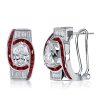 Art Deco Pear Shaped Ruby Sterling Silver Hoop Earrings with Omega Back