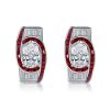 Art Deco Pear Shaped Ruby Sterling Silver Hoop Earrings with Omega Back