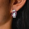 Art Deco Pear Shaped Ruby Sterling Silver Hoop Earrings with Omega Back