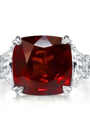 Garnet Engagement Ring - 9.52 CT Cushion Cut in Sterling Silver