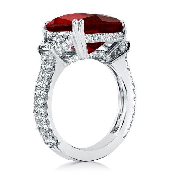 Garnet Engagement Ring - 9.52 CT Cushion Cut in Sterling Silver