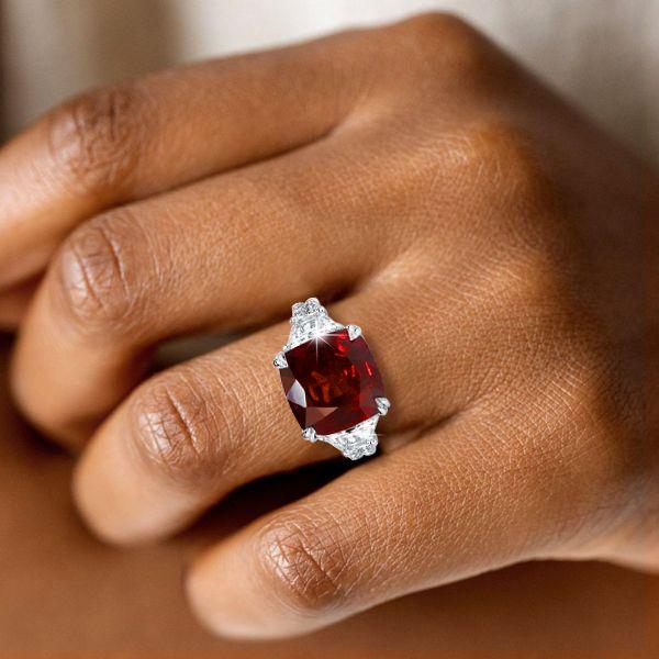 Garnet Engagement Ring - 9.52 CT Cushion Cut in Sterling Silver