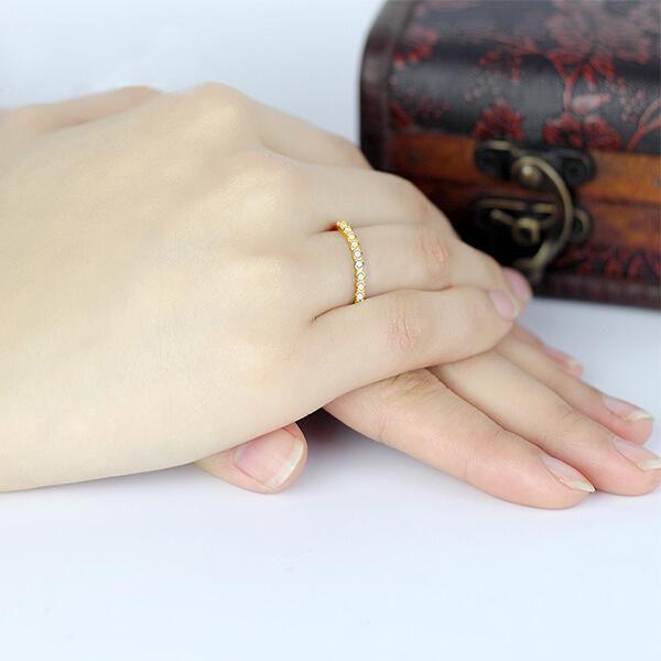 Gold Plated Eternity Band with Created White Sapphires in Sterling Silver