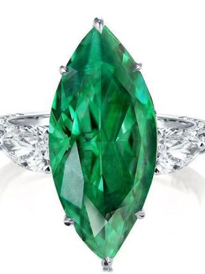 Green Marquise Cut 3-Stone Engagement Ring - Sterling Silver