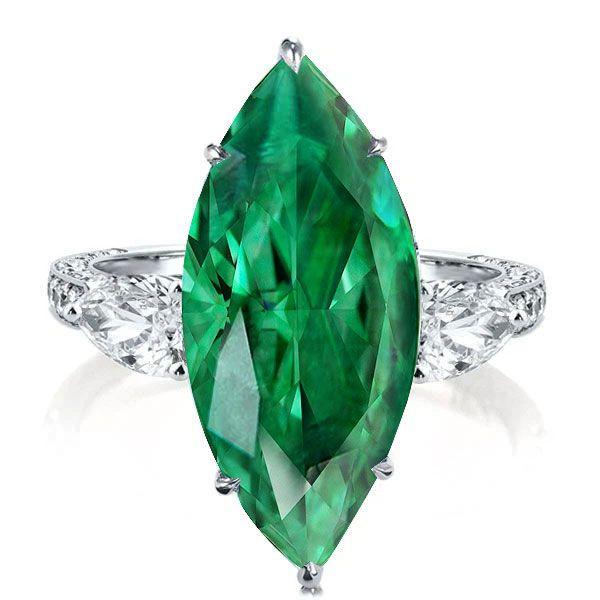 Green Marquise Cut 3-Stone Engagement Ring - Sterling Silver