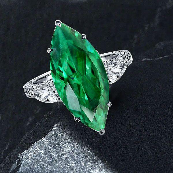 Green Marquise Cut 3-Stone Engagement Ring - Sterling Silver