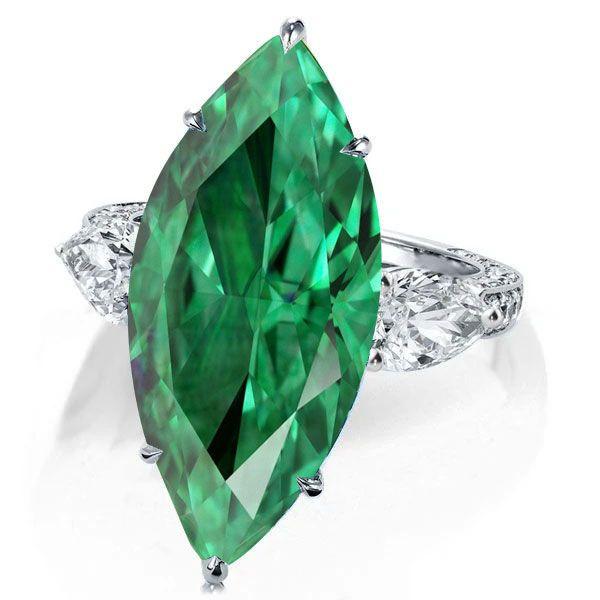 Green Marquise Cut 3-Stone Engagement Ring - Sterling Silver