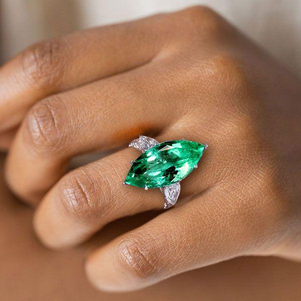 Green Marquise Cut 3-Stone Engagement Ring - Sterling Silver
