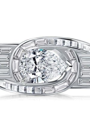 Pear Cut White Sapphire Engagement Ring - 925 Sterling Silver Vintage Style