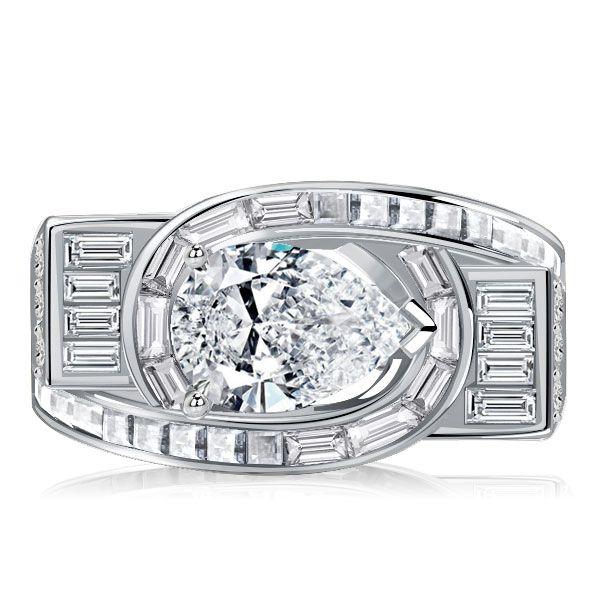 Pear Cut White Sapphire Engagement Ring - 925 Sterling Silver Vintage Style