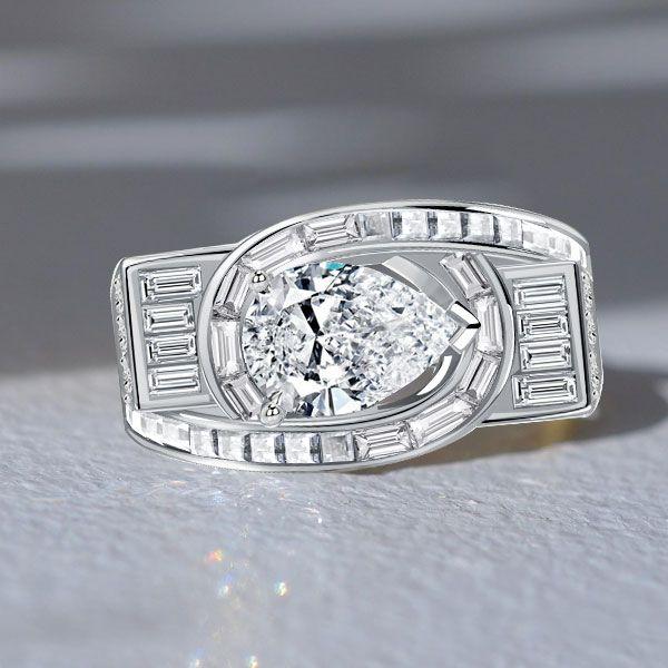 Pear Cut White Sapphire Engagement Ring - 925 Sterling Silver Vintage Style