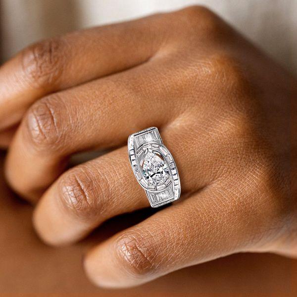 Pear Cut White Sapphire Engagement Ring - 925 Sterling Silver Vintage Style