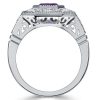 Halo Emerald Cut Amethyst Ring - Vintage Style Sterling Silver Engagement Ring