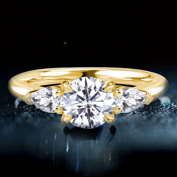 1.92 CT Three Stone Engagement Ring - 18K Gold Plated Sterling Silver