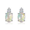 Oval Opal Earrings in Sterling Silver - Vintage Style Opal Jewelry