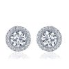 Halo White Sapphire Stud Earrings in Sterling Silver