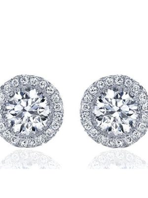 Halo White Sapphire Stud Earrings in Sterling Silver