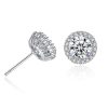 Halo White Sapphire Stud Earrings in Sterling Silver