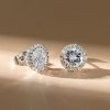 Halo White Sapphire Stud Earrings in Sterling Silver