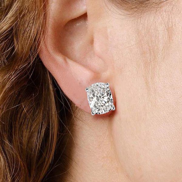 Cushion Cut Sterling Silver Stud Earrings - 5.75 CT, Affordable Elegance