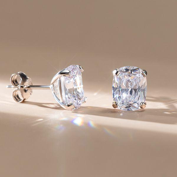 Cushion Cut Sterling Silver Stud Earrings - 5.75 CT, Affordable Elegance