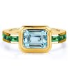 Vintage Emerald Cut Aquamarine Bezel Ring, 18K Gold Plated Sterling Silver Engagement Ring