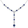 Milgrain Blue Sapphire Y Necklace in Sterling Silver with Adjustable Chain