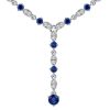 Milgrain Blue Sapphire Y Necklace in Sterling Silver with Adjustable Chain