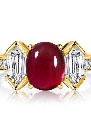 Vintage Style Oval Ruby Engagement Ring - 18K Gold Plated Sterling Silver