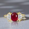 Vintage Style Oval Ruby Engagement Ring - 18K Gold Plated Sterling Silver