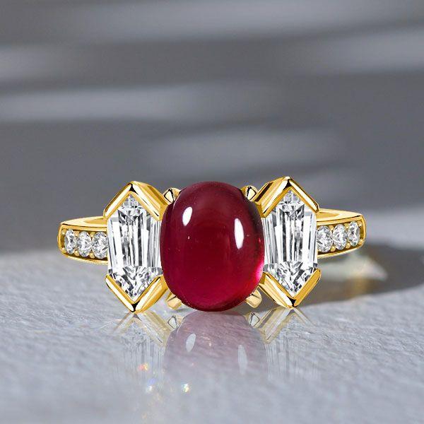 Vintage Style Oval Ruby Engagement Ring - 18K Gold Plated Sterling Silver