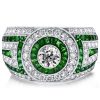 Emerald & Sapphire Halo Engagement Ring - Vintage Milgrain Sterling Silver