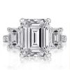 Emerald Three Stone Created White Sapphire Engagement Ring in 925 Sterling Silver