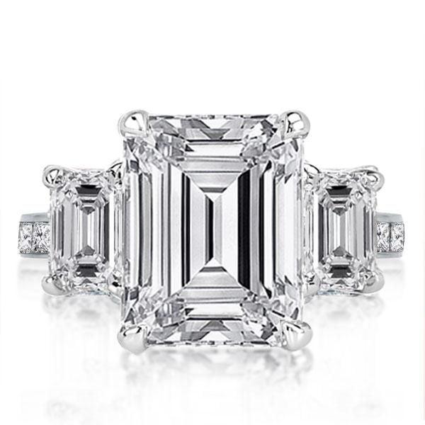 Emerald Three Stone Created White Sapphire Engagement Ring in 925 Sterling Silver