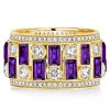 Baguette Cut Amethyst Vintage Wedding Band in 18K Gold Plated Sterling Silver