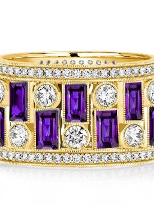 Baguette Cut Amethyst Vintage Wedding Band in 18K Gold Plated Sterling Silver