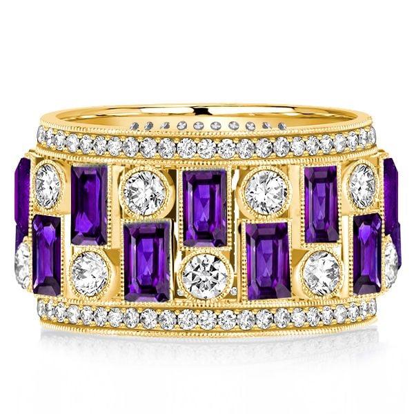 Baguette Cut Amethyst Vintage Wedding Band in 18K Gold Plated Sterling Silver