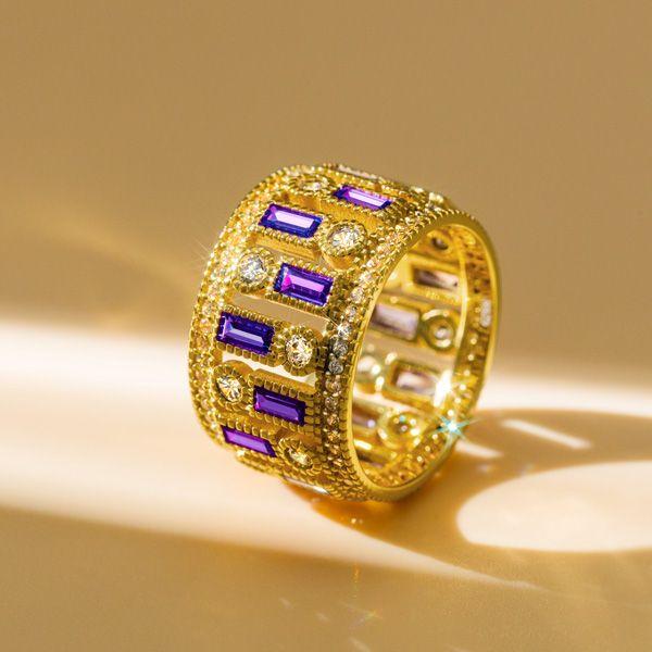 Baguette Cut Amethyst Vintage Wedding Band in 18K Gold Plated Sterling Silver