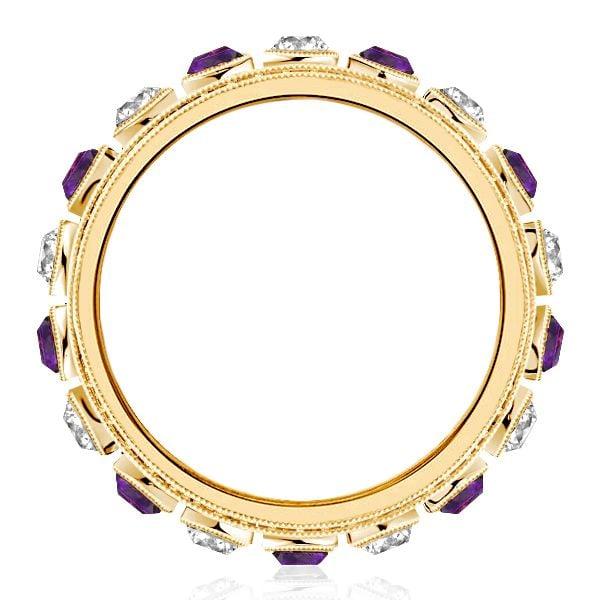 Baguette Cut Amethyst Vintage Wedding Band in 18K Gold Plated Sterling Silver