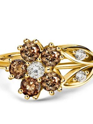 Golden Champagne Sapphire Floral Engagement Ring - 18K Gold Plated Sterling Silver