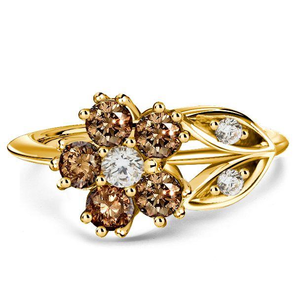 Golden Champagne Sapphire Floral Engagement Ring - 18K Gold Plated Sterling Silver