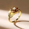 Golden Champagne Sapphire Floral Engagement Ring - 18K Gold Plated Sterling Silver