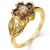 Golden Champagne Sapphire Floral Engagement Ring - 18K Gold Plated Sterling Silver
