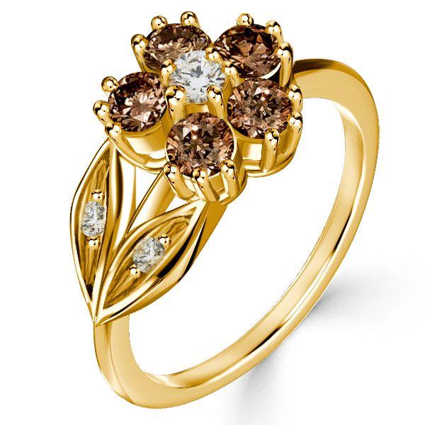 Golden Champagne Sapphire Floral Engagement Ring - 18K Gold Plated Sterling Silver
